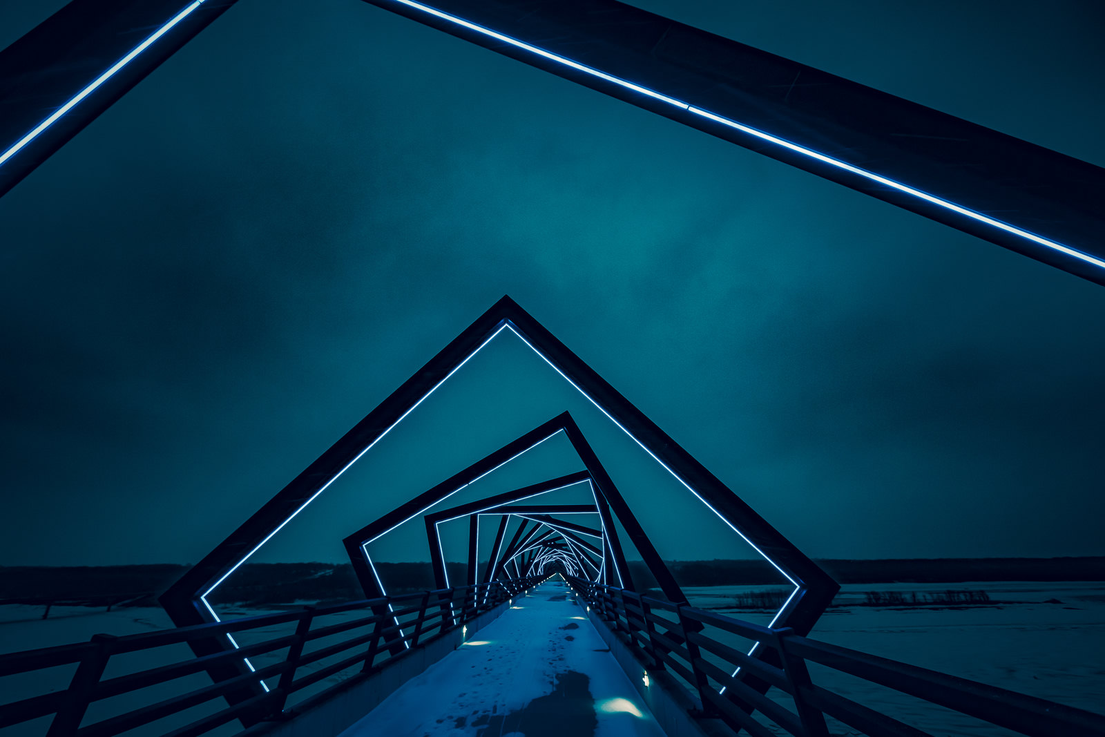 A geometric night bridge, straight from camera